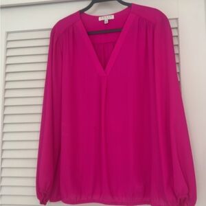 CHAUS Fuchsia V-Neck Long Sleeve Blouse